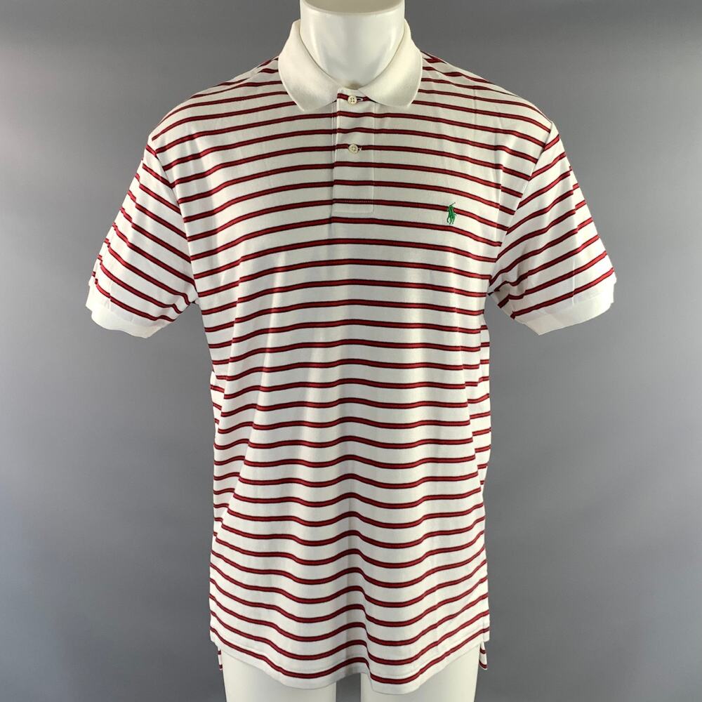 RALPH LAUREN Size M White Red Stripe Cotton Polo Short Sleeve Shirt